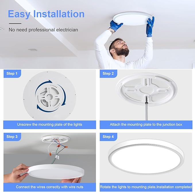 hunhun 6 Pack 16 Inch Dimmable LED Flush Mount Ceiling Light 4800LM Round Light - Image 5