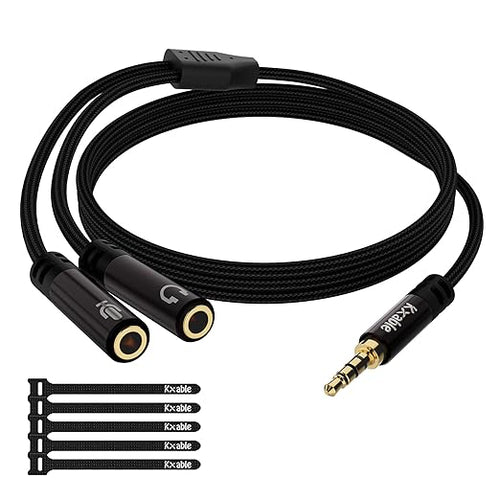 1/8inch Aux Headphone Splitter 2 Way Cable 3FT, 3.5mm 1 Male to 2 Female Mic by Kxable