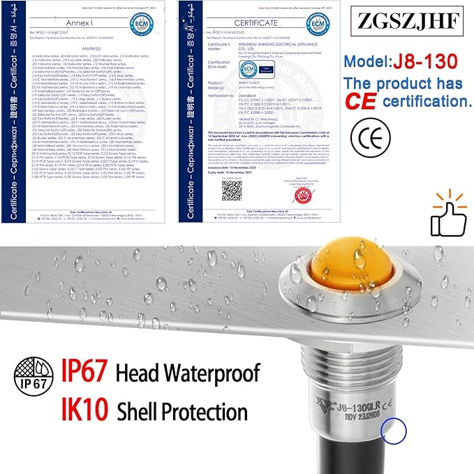 ZGSZJHF UL Listed Mini Indicator Light 8mm 0.31" Waterproof IP67 110V-120V - Image 2