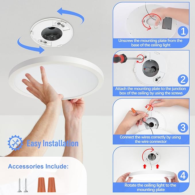 SunRider LED Flush Mount Ceiling Light Fixture, 6000K Cool White, 12 Inch 24W - Image 7