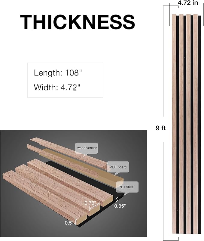 NeatiEase Wood Wall Panels, 9 Feet Acoustic Slat Wall Panels - Image 4