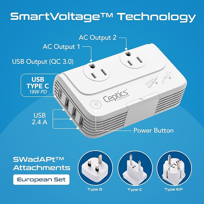 Ceptics European Travel Voltage Converter, 200W Adapter - Image 8