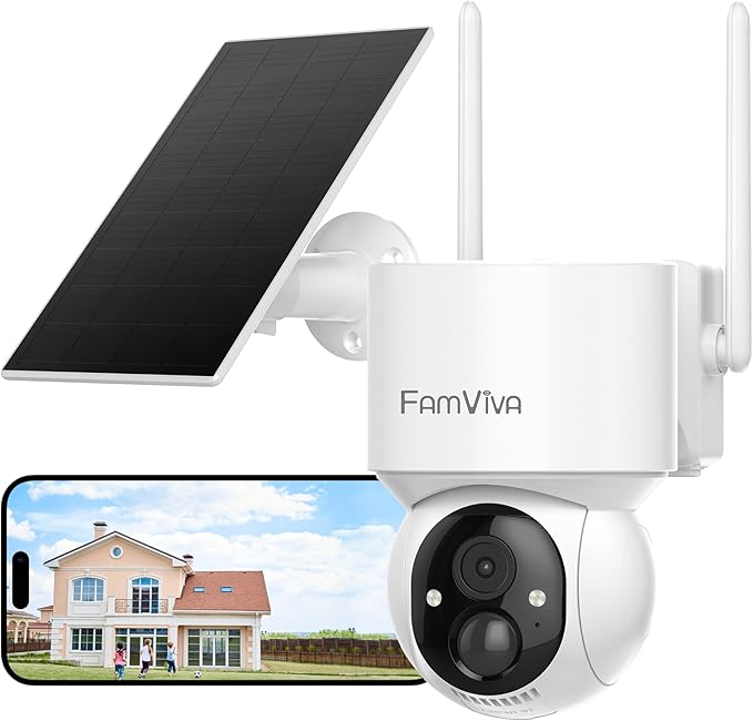 FAMVIVA 2K Solar Security Cameras Wireless Outdoor, 360°PTZ Battery Powered by FamViva