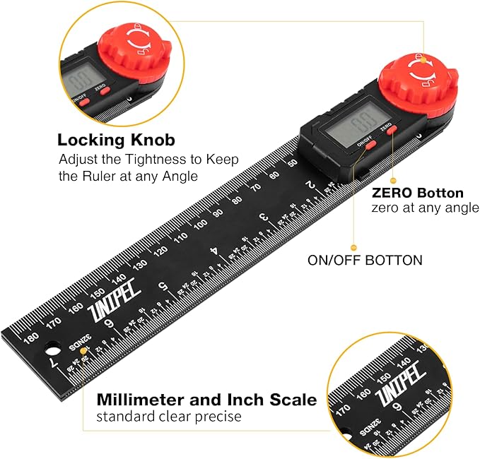 UNIPEC Digital Angle Finder Protractor, Angle Finder Ruler, 7inch 200mm - Image 2