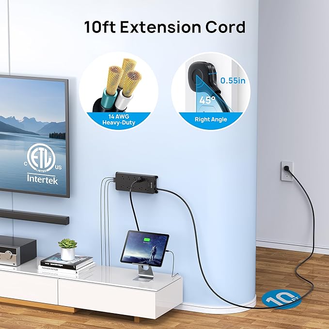 TROND Surge Protector Power Strip 10ft, ETL Listed, 10 Widely Spaced Outlets - Image 2