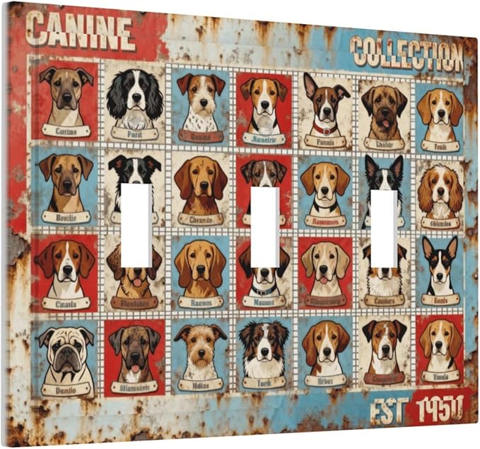 Bvtewkhz Dogs Funny Puppy Pets Vintage 3 Gang Triple Toggle Decorative Outlet - Image 2