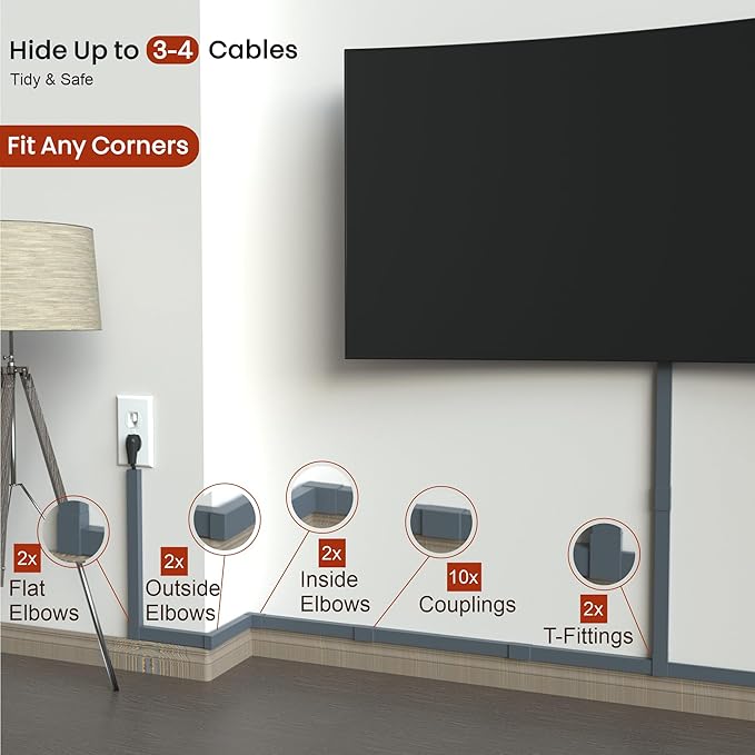 Grey Cable Cover Cord Hider - 157in Wire Hider on Wall Mounted - Image 4