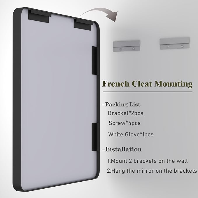 55x30 Black Matte Mirror for Bathroom, Large Rounded Mirror for Bathroom - Image 6