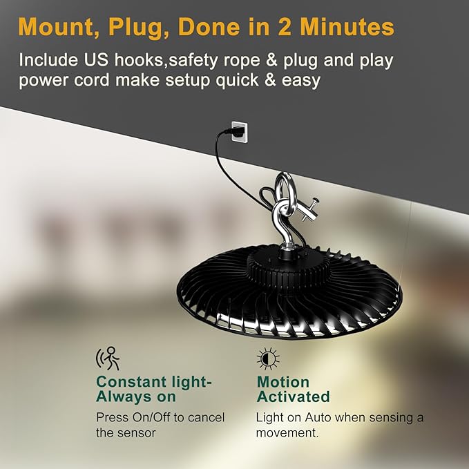 ACOHOOK Smart 250W LED High Bay Light 37500lm Commercial Bay Lights - Image 7