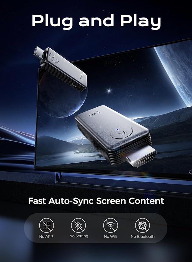 YVQ 2025 Upgraded Wireless HDMI Transmitter and Receiver, 4K Decode 1080P Output - Image 2