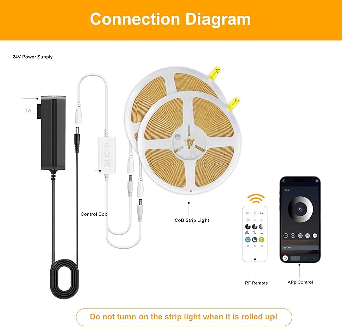 Pandery COB LED Strip Lights Warm White, 24V Dimmable led Light Strip KIT - Image 3