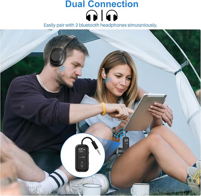 SafeFly Dual Bluetooth Transmitter, 3.5mm AUX Wireless Audio Adapter W/Screen - Image 3