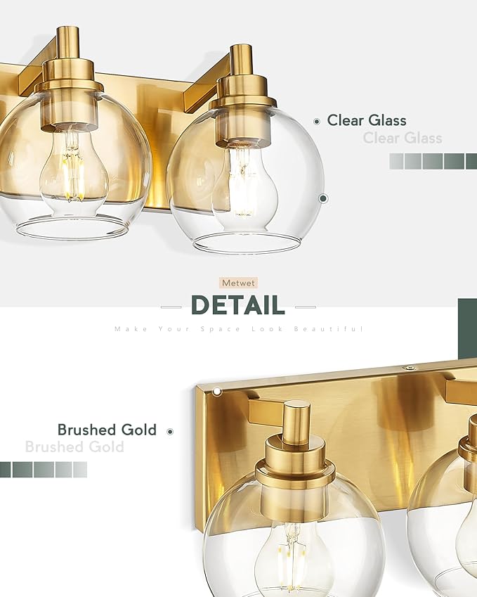 METWET Bathroom Light Fixtures, 6 Light Brushed Gold Vanity Light, 38 Inch - Image 3