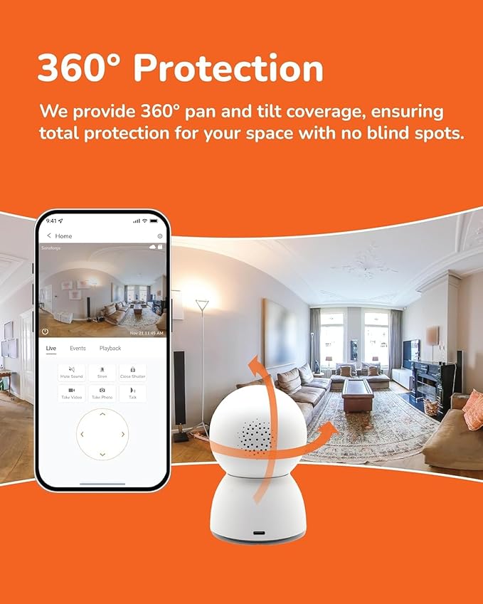 Sensforge 2.5K White Indoor Pan-Tilt Dome Security Camera, AI Human & Pet - Image 3