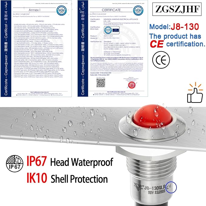 ZGSZJHF UL Listed Mini Indicator Light 8mm 0.31" Waterproof IP67 110V-120V - Image 2
