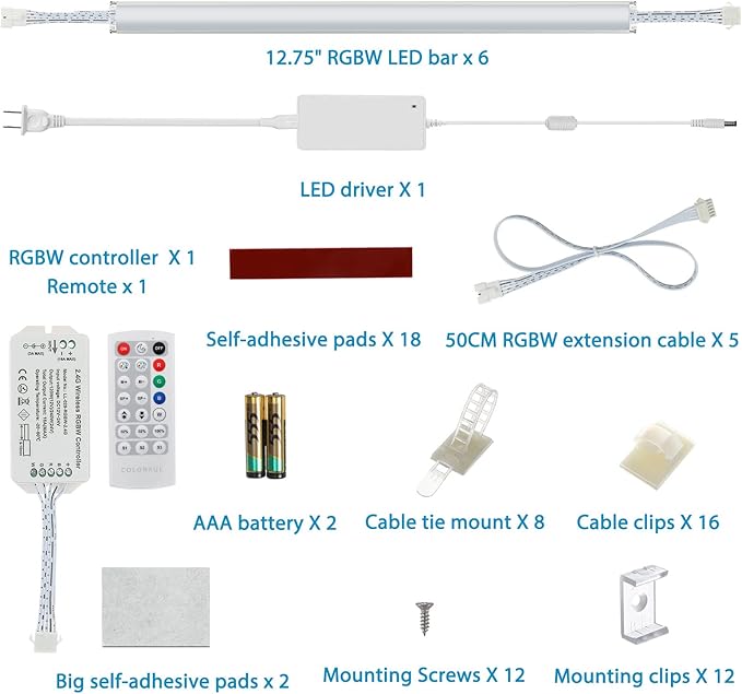 Litever Under Cabinet LED Lighting Kit. RGB Color & Bright Warm White Light. - Image 4