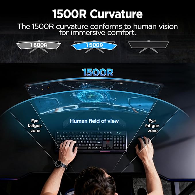 KOORUI 27 Inch Curved Gaming Monitor, Full HD 1080p 1500R 180Hz Computer Monitor - Image 3