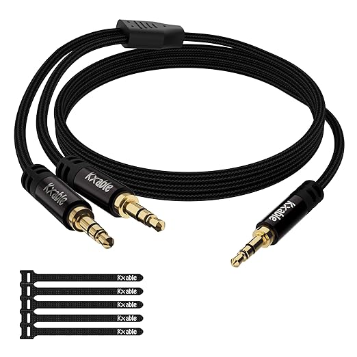 Kxable 1/8 Inch TRS Stereo Y Splitter Cable 10FT, 3.5mm Male to 2-Male by Kxable