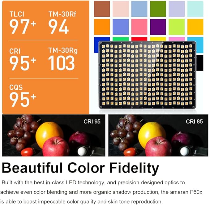 Aputure Amaran P60x 60W Output Bi-Color Lensed LED Panel Video Light 5070+ lux - Image 2