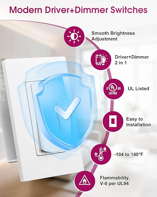 Dimmer Light Switch & 12V 120W Dimmable LED Driver 2 in 1, UL Listed Class 2 - Image 5