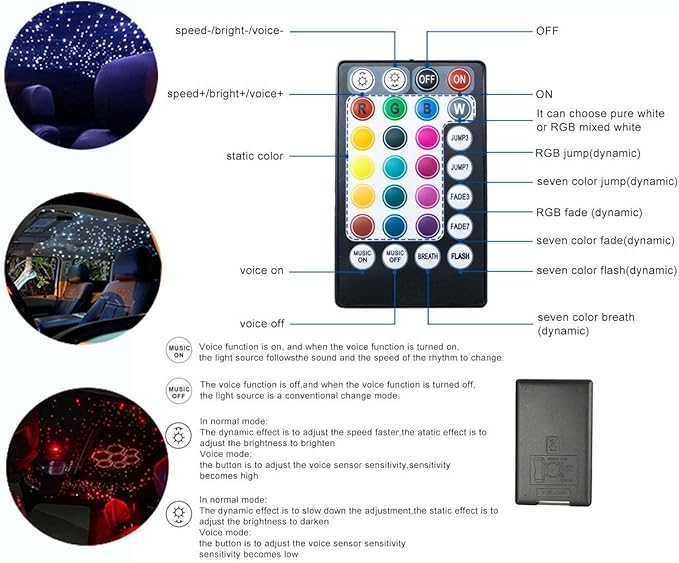 AZIMOM Car Use Bluetooth 6W RGBW LED Fiber Optic Lights Star Ceiling Light Kit - Image 4