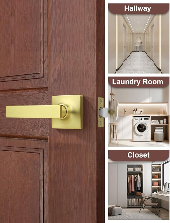 Mengico 8 Pack Passage Door Levers Gold Finish, No-Locking Keyless Square Door - Image 6