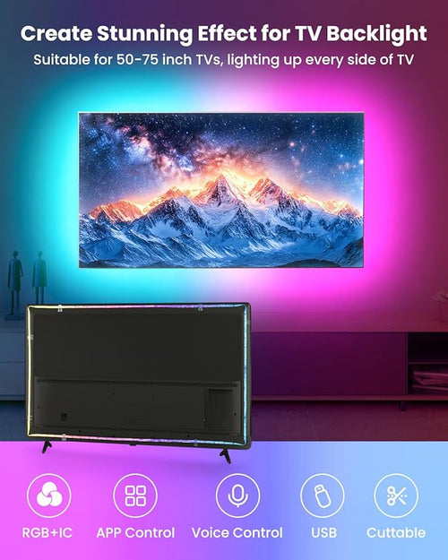 9.84ft RGB+IC LED Lights for 32-43 Inch TV, Backlight Strip Behind TV - Image 2