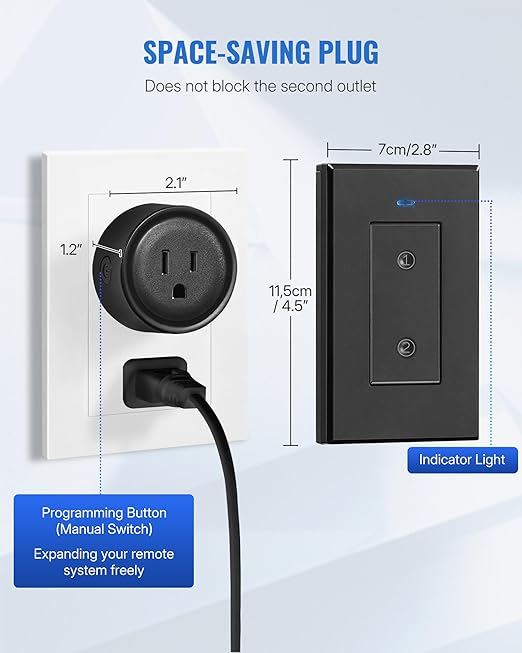 Black Remote Control Outlet Plug, WILAWELS Wireless Light Switch, On Off Remote - Image 4