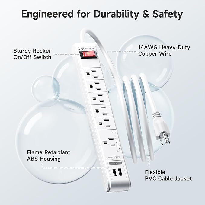 Cable Matters 2-Pack 6-Outlet Surge Protector Power Strip - 8ft - Image 5