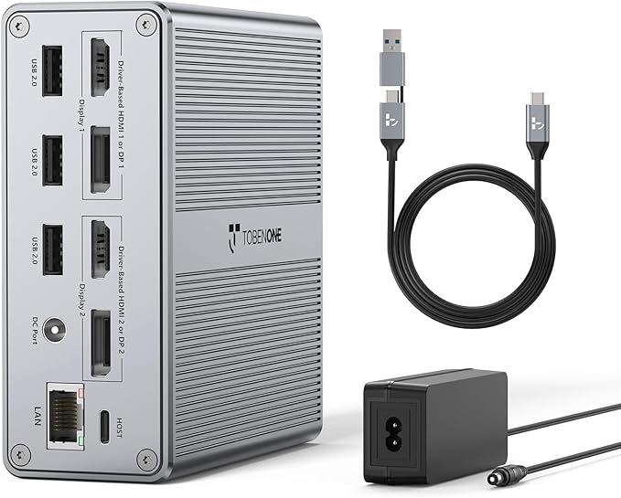 DisplayLink Docking Station Dual Monitor 4K@60HZ by TobenONE