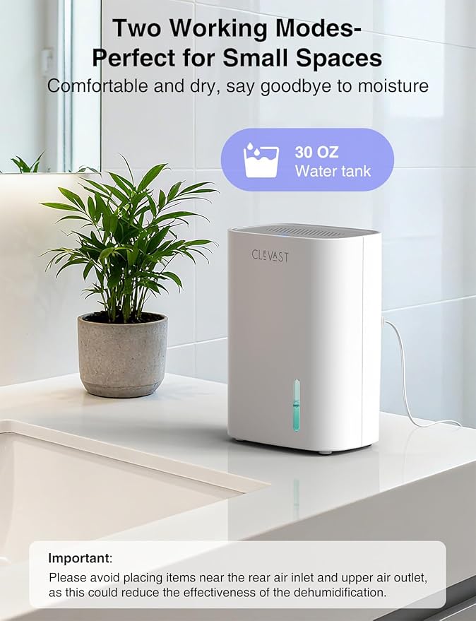 CLEVAST Small Dehumidifier for Home, 30oz Mini Quiet Dehumidifier for Bathroom - Image 2