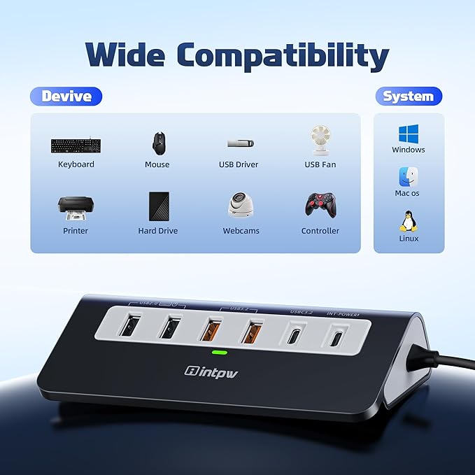 intpw USB C Hub 10Gbps, 9-in-1 USB C Docking station - Image 8