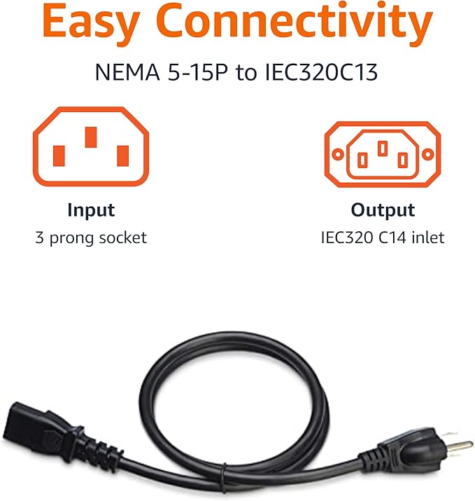 Amazon Basics PC Power Cord, 3 feet, AC Power Cord - Image 3