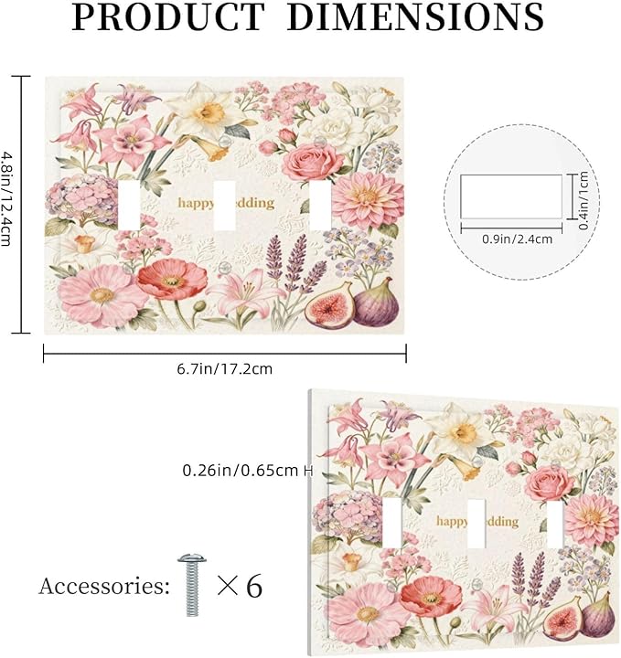 Bvtewkhz Floral Plant Watercolor Flowers 3 Gang Triple Toggle Decorative Outlet - Image 5