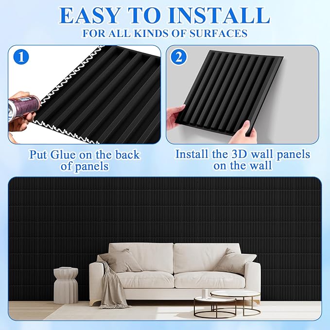 Nuanchu 90 Pcs 3D Slat Wall Panels 12 x 12 Inch PVC Fluted Textured Panel - Image 4