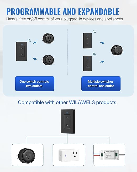 Black Remote Control Outlet Plug, WILAWELS Wireless Light Switch, On Off Remote - Image 7