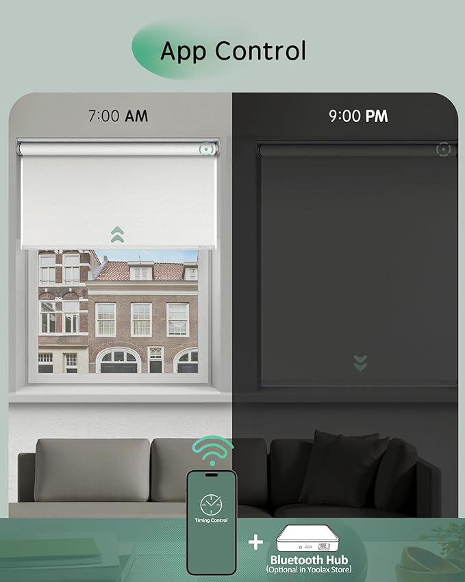 Yoolax Motorized Blinds App Control, Light Filtering Motorized Shades - Image 3