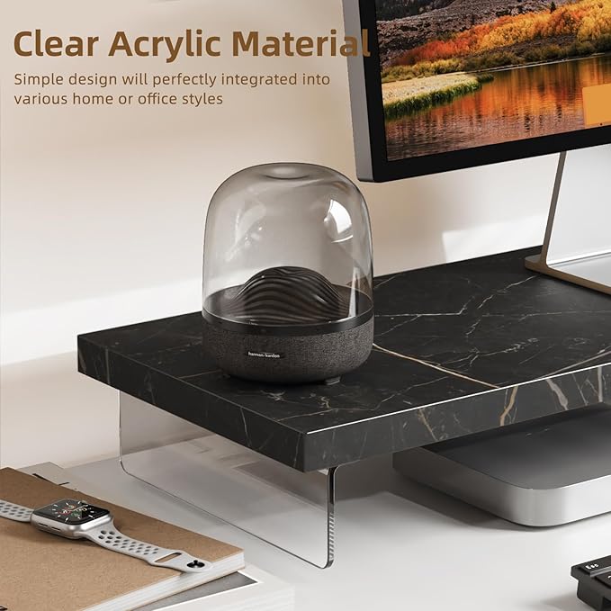 SSWOOD Monitor Stand Riser, Wood & Acrylic Computer Monitor Stand Desk Desktop - Image 3