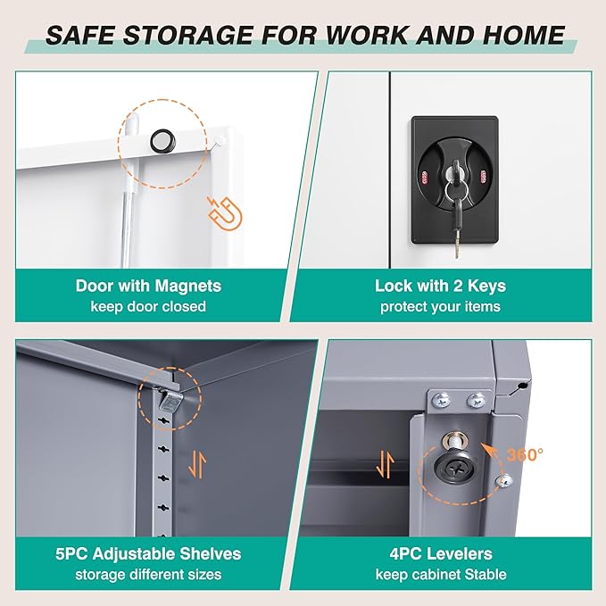 SISESOL Storage Cabinet with Doors and Shelves, Steel Lockers - Image 6