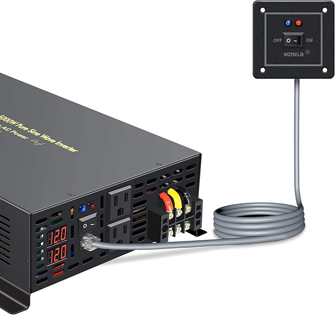 WZRELB 5000W 12VDC 120VAC Pure Sine Wave Power Inverter, 2 AC Outlets, Wired - Image 2