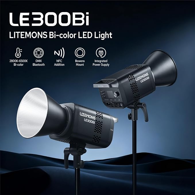 Godox Litemons LE300Bi 300W Bicolor LED Video Light, 58900Lux@1M CRI98+ Studio - Image 2