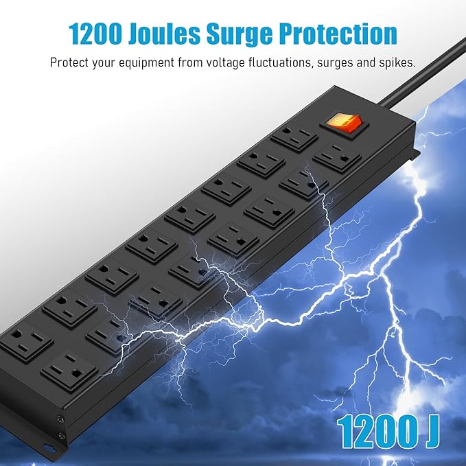 HHSOET Metal 16 Outlet Mountable Power Strip, Wall Mount Garage Workbench Socket - Image 7