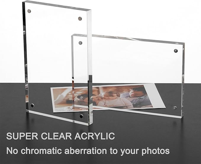 Meetu Acrylic 4x4 Picture Frame Clear Two Sided Desk Photo Frame Magnetic Frame - Image 4