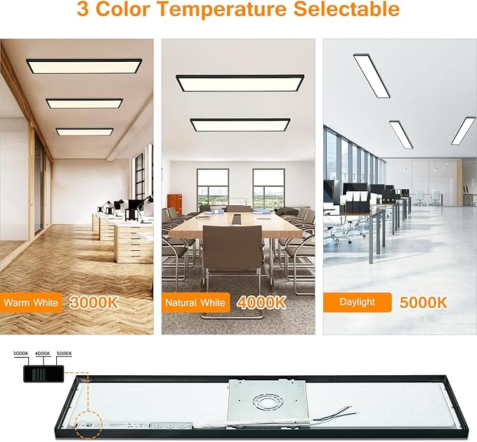 Mcacggo Black 1x4 LED Flat Panel Light Flush Mount 4-Pack, 3000K/4000K/5000K - Image 3