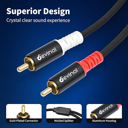 Devinal 16FT RCA Cables, 2RCA to 3RCA Audio Cable, Male Stereo RCA Cord - Image 2