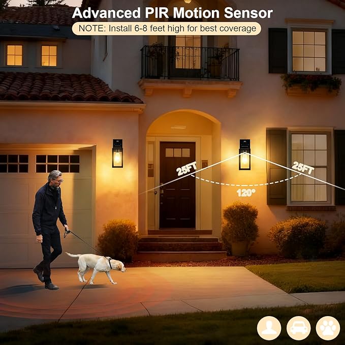LTBLIGHT 2-Pack Motion Sensor Outdoor Porch Lights, Vintage Black-Gold Dusk to - Image 4