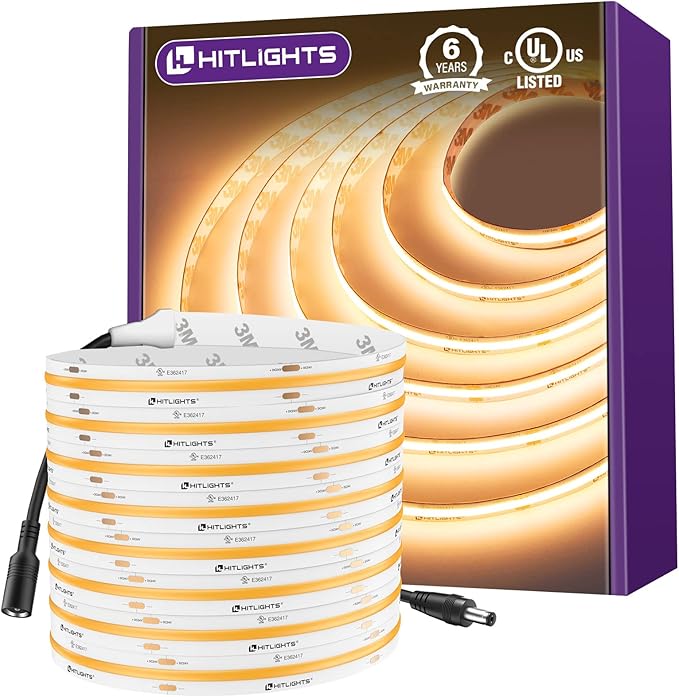 HitLights COB LED Strip Lights Warm White 2700K, 16.4ft Premium High Density by HitLights