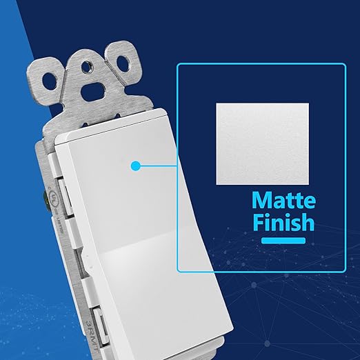 LIDER Matte White Minimalist Design Decorator Switch, Frameless Paddle Wall - Image 2
