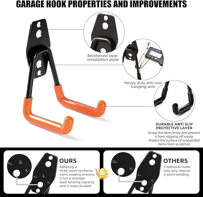 CRXCRC Garage Hooks, 6 Pack Medium Square Wall Hooks - Image 3