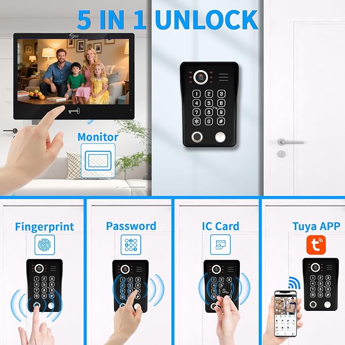 Wired Video Apartment Intercom System, Door Phone Kit, 10 Inch Touch Monitor - Image 2